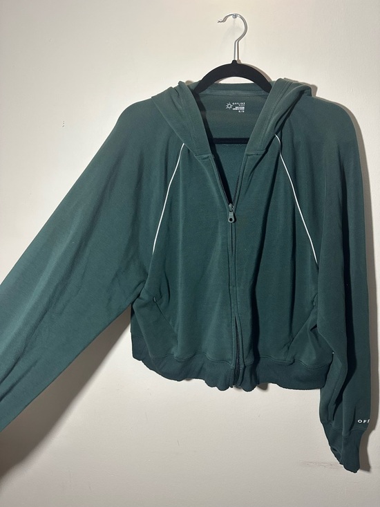 aerie Tops - Aerie Dark Green Zip-Up Hooded Sweatshirt Size XL